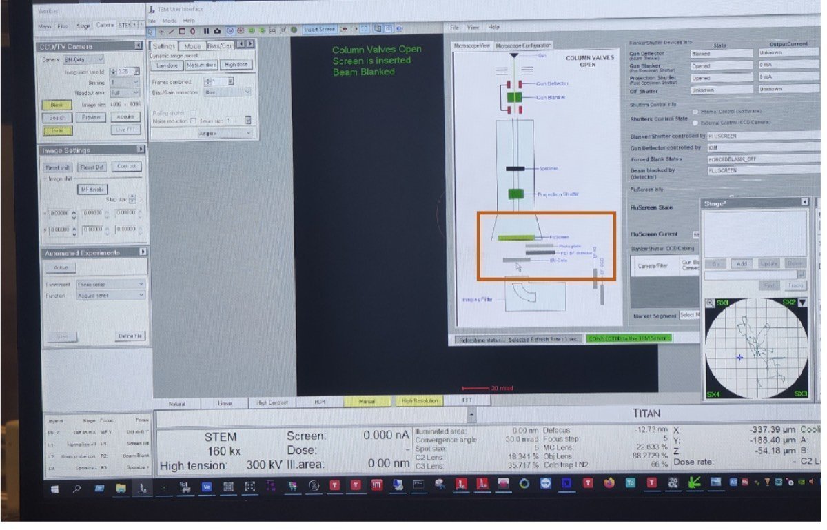 Blanker/shutter software showing detector positions