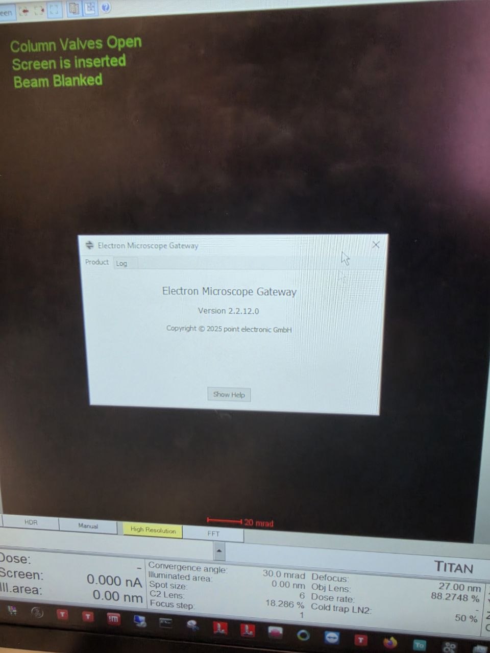 Electron Microscope Gateway window showing version 2.2.12.0