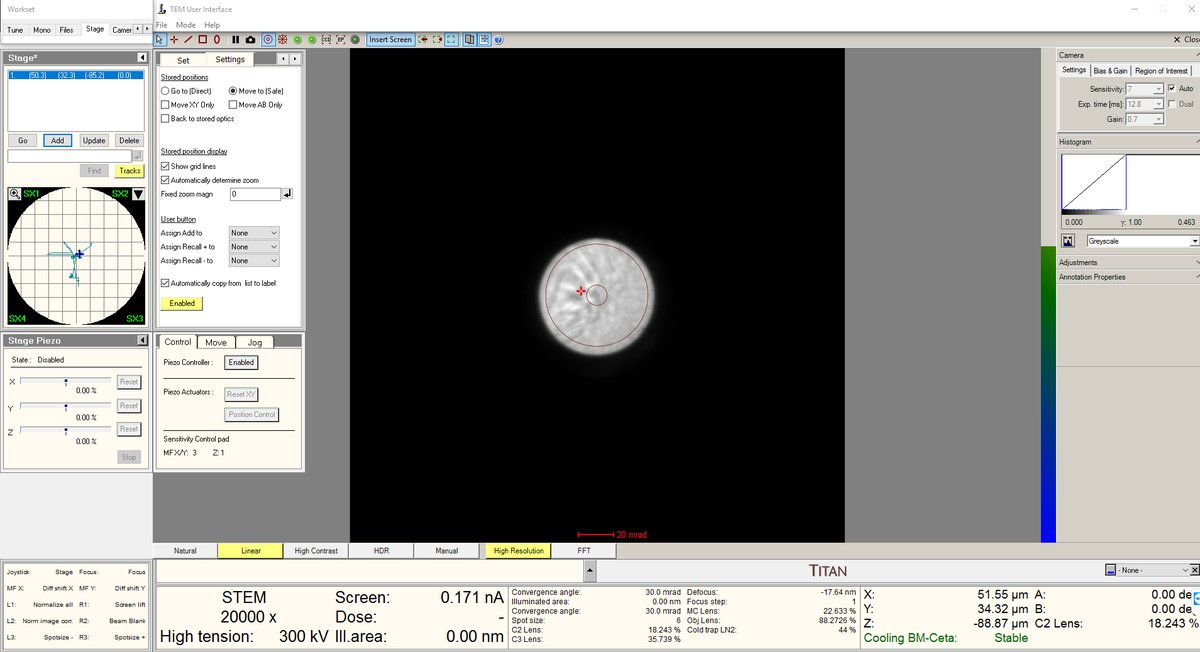 Ronchigram at 20kx during z-axis adjustment to find blow-up point