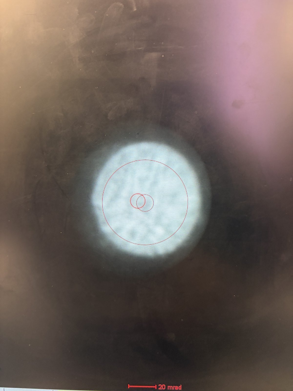 Well-corrected ronchigram showing large round featureless central region