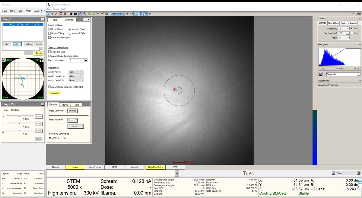 Right after sample loaded at 5kx showing screen current at 0.1 nA and Kikuchi bands