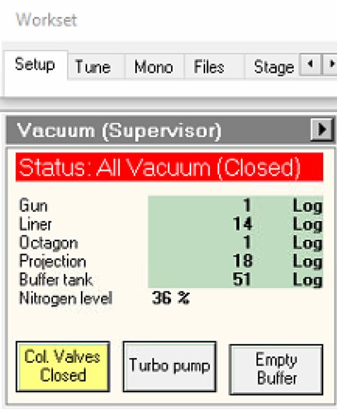 Vacuum status showing column valves closed
