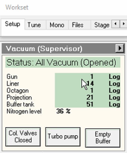 Vacuum status showing column valves opened