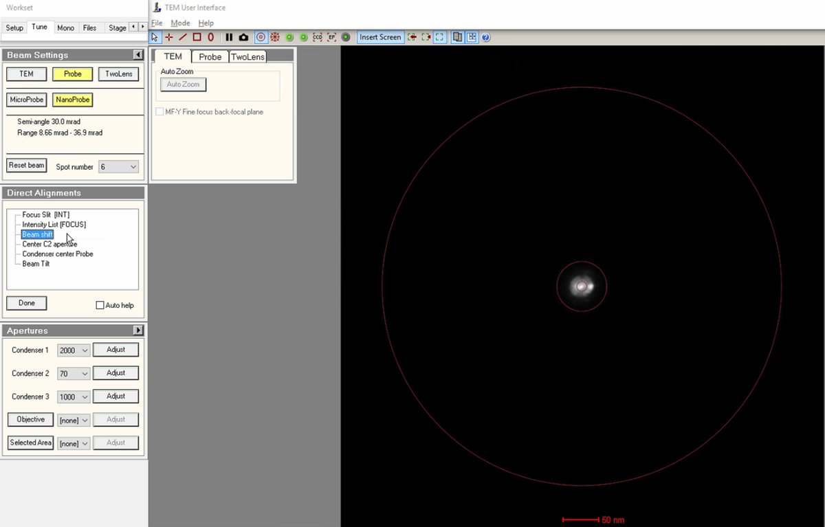 Beam shift selected in Direct Alignments
