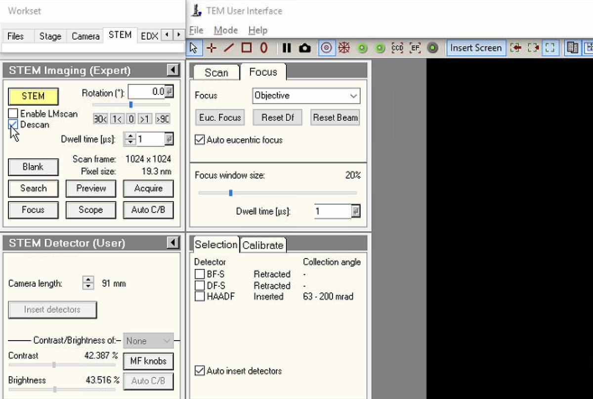 TEMUI showing HAADF detector inserted