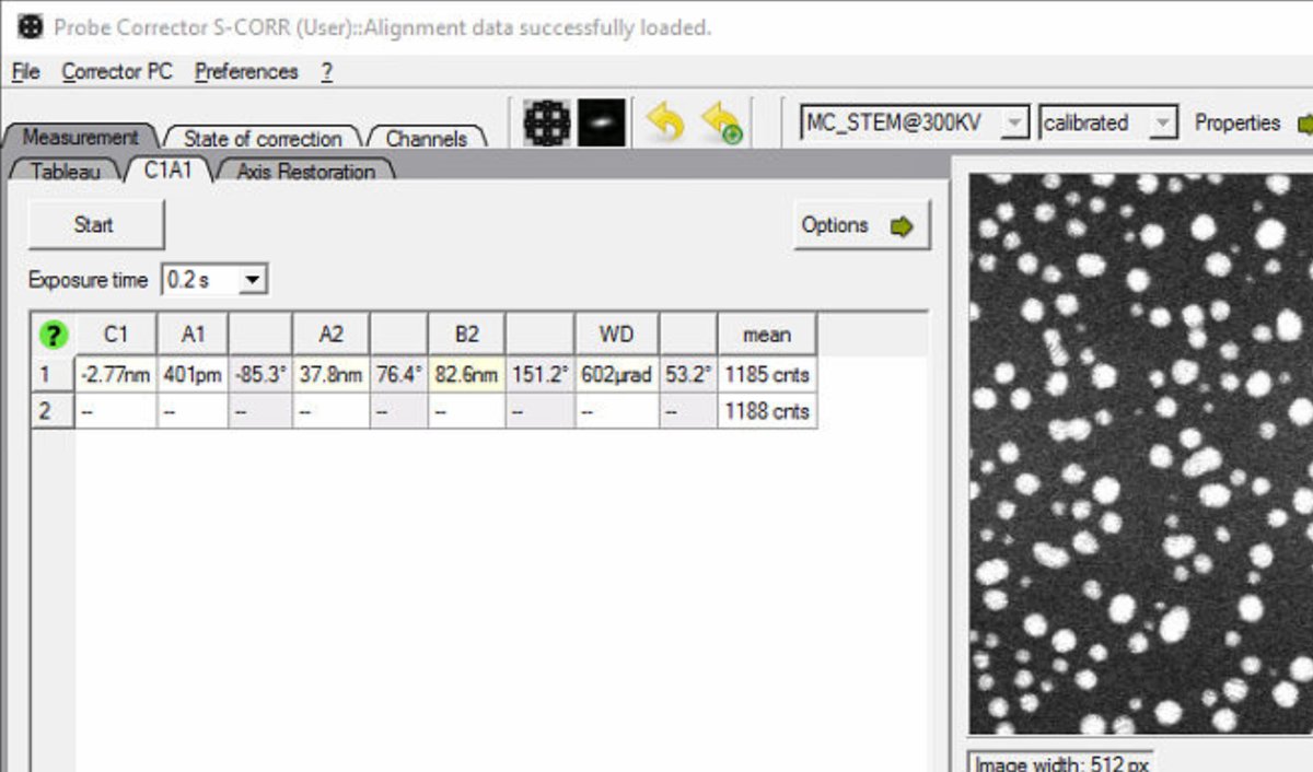 Probe Corrector showing MC_STEM@300KV mode