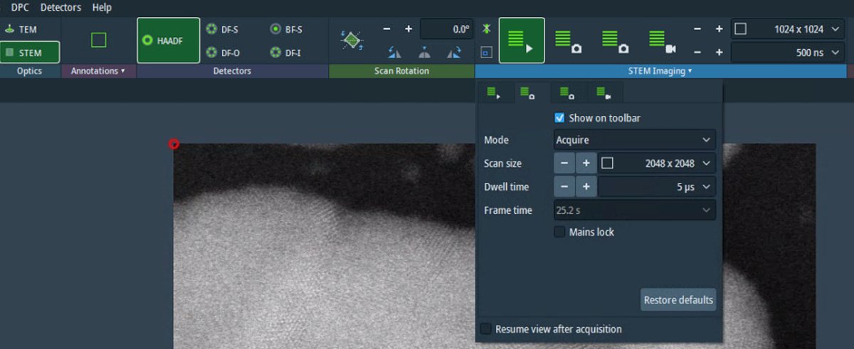STEM Imaging acquisition settings