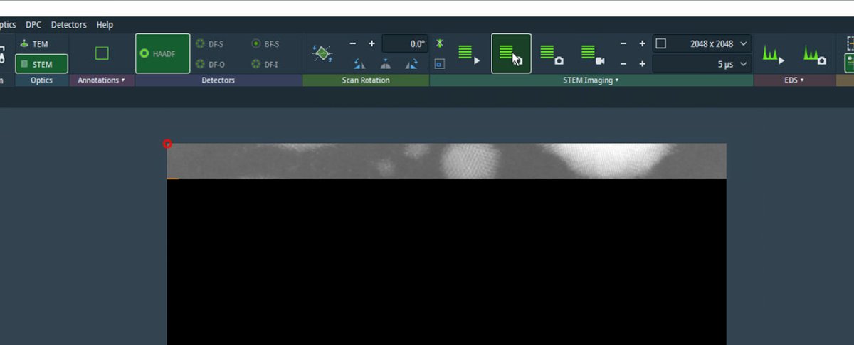 Velox toolbar with 2048x2048 and 5 µs settings