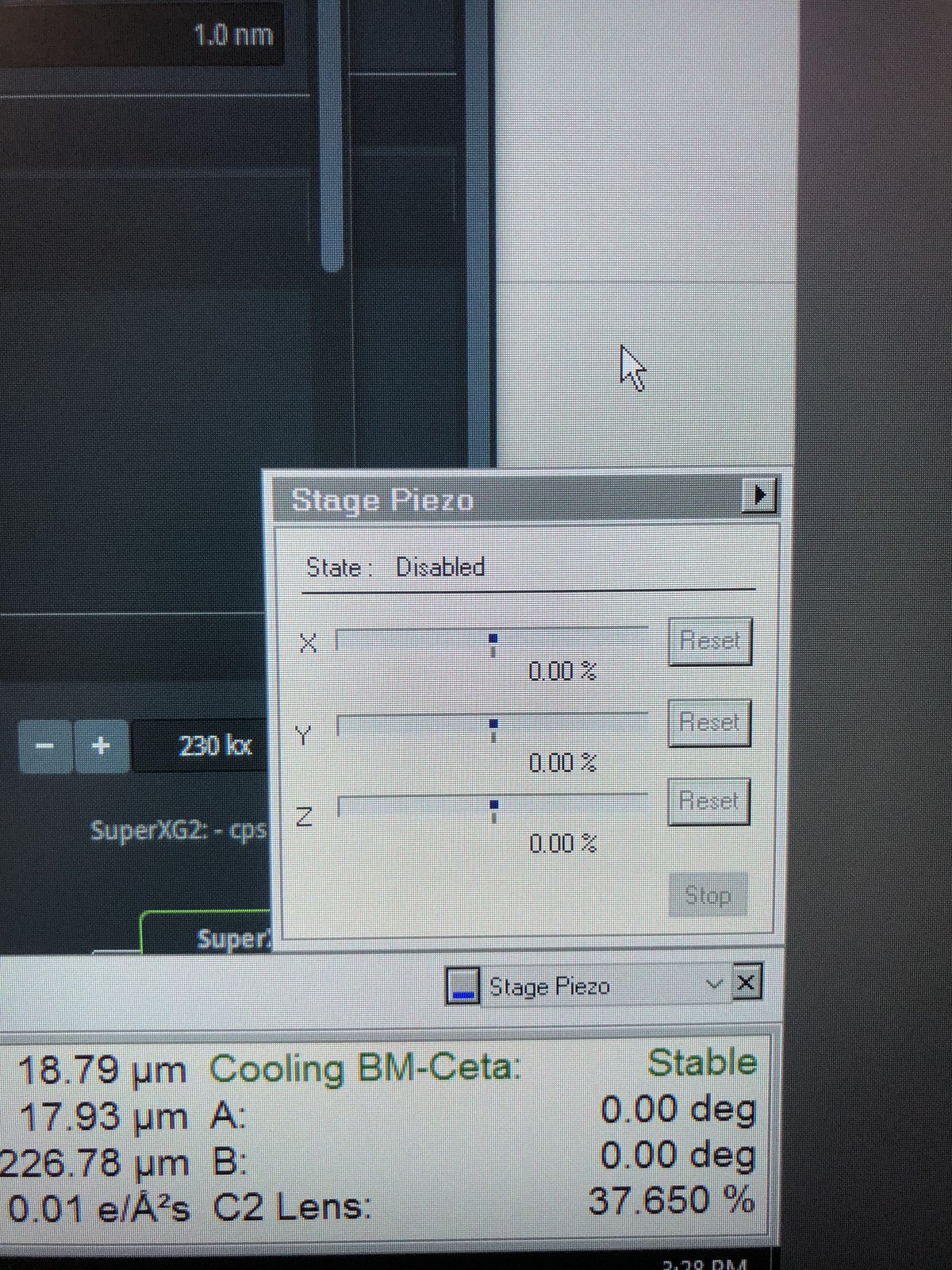 Stage Piezo controls in TEMUI Quick tab