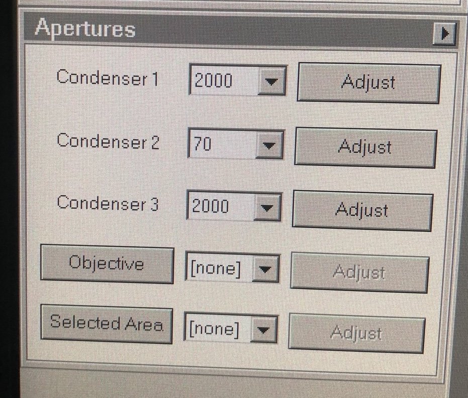 TEMUI aperture settings for C1, C2, C3