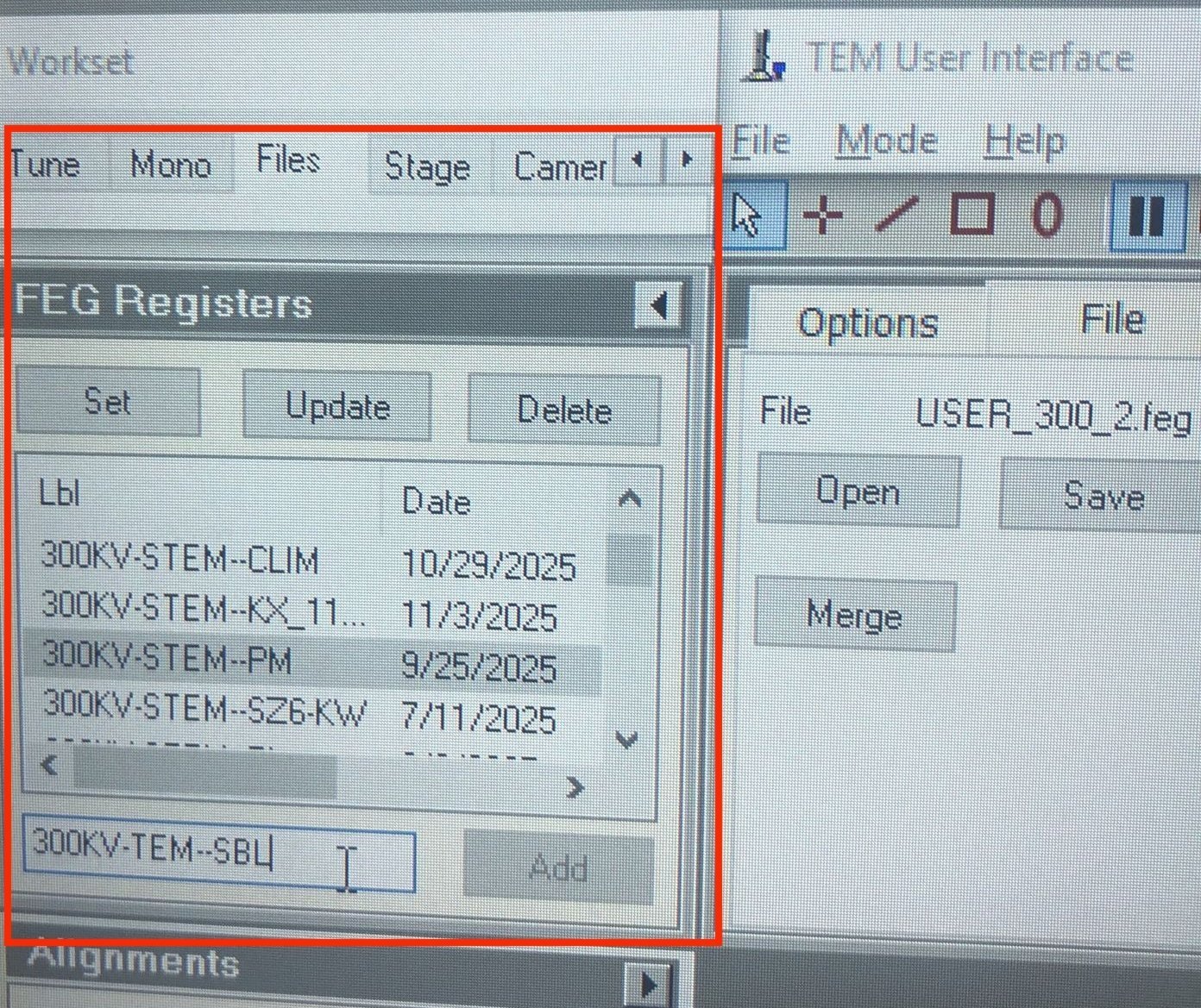 Save optics settings dialog