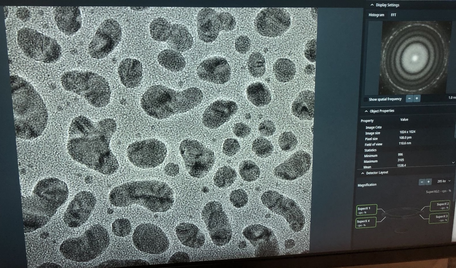 Gold nanoparticles slightly underfocused