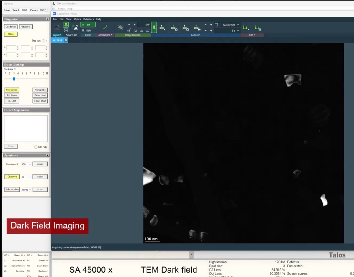 Dark-field image of the same sample area showing inverted contrast