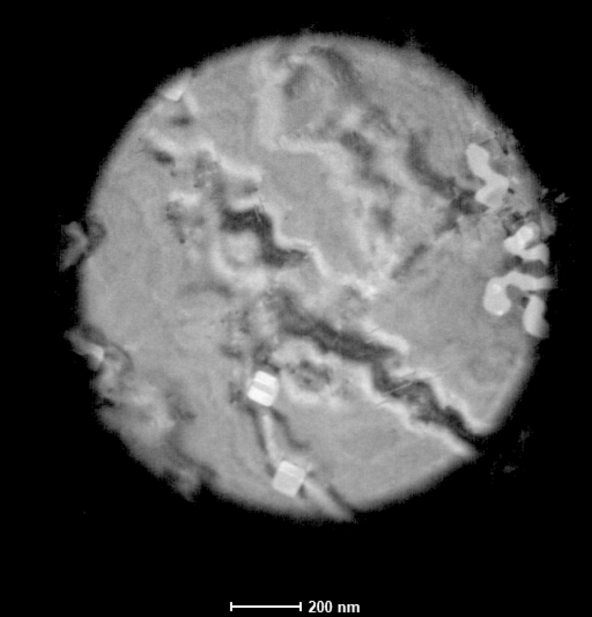 Defocused image mode FluCam capture showing the probe defocused on the sample at 200 nanometer scale